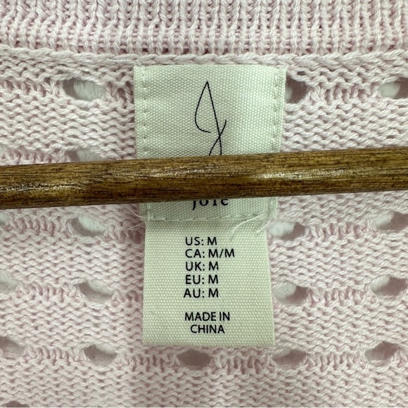 Joie Women's Size Medium Baby Pink Open Knit Collared V Neck Sweater Summer - Picture 2 of 4